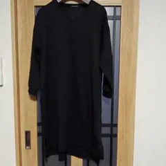 大きいサイズシンプル膝丈ワンピース黒