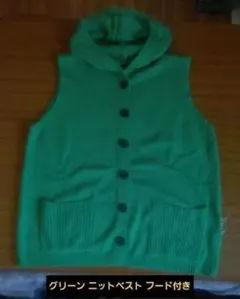 値下げ！▼新品未使用▼ グリーンニットベスト フード付き