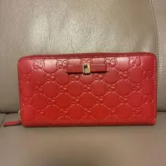 GUCCI グッチ 長財布 シマ ラウンドファスナー ピンク 278566 - メルカリ