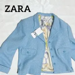 ZARA ショートジャケット ブルー　総柄　新品、未使用品　美品✨