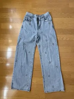 ハート柄 デニムパンツ ワイド ライトブルーのサムネイル