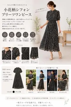 美品　SHEENA DEL RAY 花柄シフォンワンピース 半袖 ブラックのサムネイル