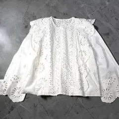 ELIN×グリーンレーベル 刺繍ブラウス 白 コットン カットワーク 美品のサムネイル