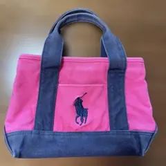 ポロ ラルフローレン　ロゴ刺繍 ミニトートバッグ ピンク