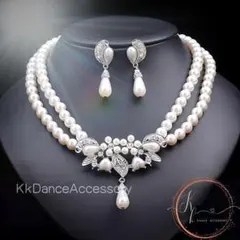 フェイクパールキラキラ ネックレス ピアス上品 高見え 演奏会 結婚式 着物