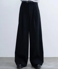 SINSS２タックワイドストレートストライプスラックス ブラック Mサイズ