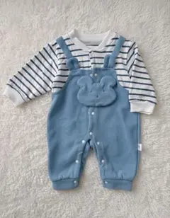 青いストライプロンパース 66サイズ
