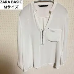 ZARA BASIC 長袖 シアーブラウス ホワイト Mサイズ