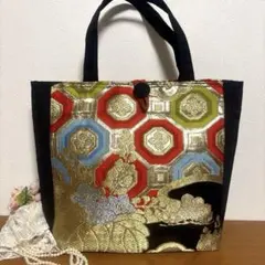 No.40 帯リメイクバック　黒地亀甲