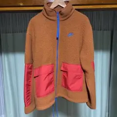 NIKE ナイキ　フリースジャケット　ボアジャケット　刺繍　ジップアップ　茶色