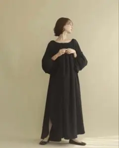 Cloth＆Crossリネンボリュームスリーブカフタンワンピース1ネイビーブルー Cloth＆Crossリネンボリュームスリーブカフタンワンピース1ネイビー