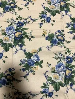 花柄綿麻生地 青いバラ