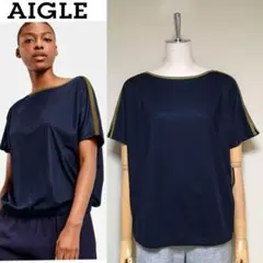 美品◇AIGLE エーグル 吸水速乾 ラリポ Tシャツ Mサイズ ネイビー