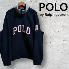 POLOラルフローレン　ハーフジップ　フリース　スウェット　古着　ネイビー