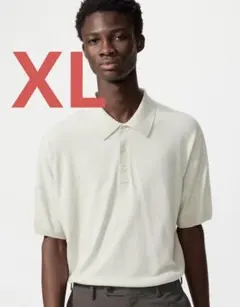 ユニクロ ウォッシャブルニットポロセーター ナチュラル XLサイズのサムネイル