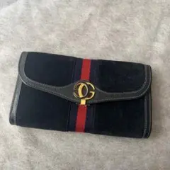 グッチ シェリーライン 長財布 スエード ネイビー レザー ヴィンテージ