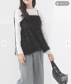 honeys ブラックファー ラメキャミソール