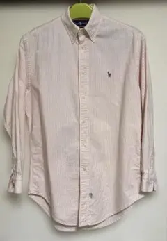 ◆90's ラルフローレン ホワイト✖️オレンジ　ストライプ　コットンシャツ　S◆