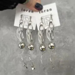 マットクリアチェーン✳︎メタルボール✳︎ロング✳︎ハンドメイドピアス イヤリング