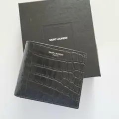 【新品未使用】SAINT LAURENT /クロコダイル 折り財布 ブラック