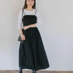 アーバンリサーチサニーレーベル シャーリングキャミワンピース ブラック色