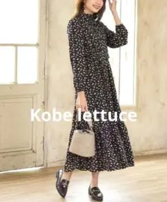 [神戸レタス] ロングワンピース ブラック 長袖 花柄 フリーサイズ