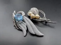 ブローチ 2点セット ストーン パール ヴィンテージ調 レトロ アクセサリー