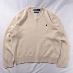 ビンテージ古着 ポロ ラルフローレン Vネック 刺繍 ロゴ ラムウールニット