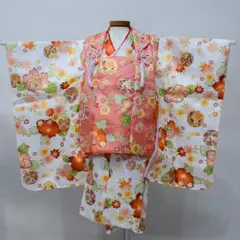 七五三 三歳 女児 被布着物フルセット 白×アプリコット お仕立て無料