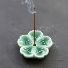 花形 線香立て 陶器製 緑色　お香立て