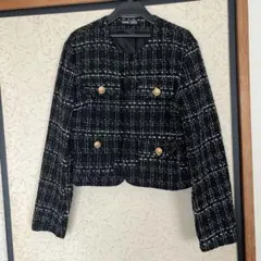 ★一度のみの着用★ 綺麗めツイードジャケット　黒　秋服冬服