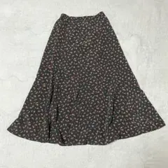 GU　プリントフレアロングスカート（花柄、フラワー）S ブラック レッド