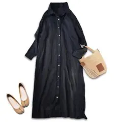 大人気URBAN RESEARCHリネンバックタックシャツワンピース　ロング