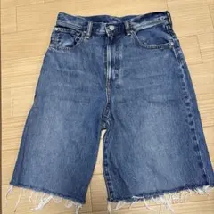 GU デニムショートパンツ ダメージ　フリンジ　ブルーデニム