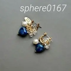 天然石インペリアルジャスパーハートブルーピアス　ハンドメイドピアス