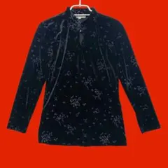メイソングレイ　スウェード生地　花柄長袖Tシャツ　ブラック　黒　ツヤ感あり2M