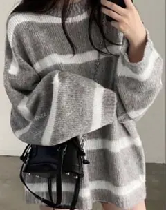 ストライプ ドロップショルダー オーバーサイズセーター