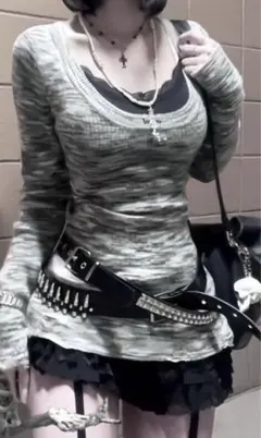 グレー 長袖 セーター 平成ギャル y2k グランジ ピチニット　タイト