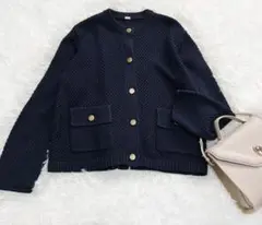 25SS Mila Owen フラップポケット付金釦ニットカーディガン 紺 Ｍ