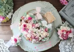 ドライフラワーꕤ︎︎スプレーバラと秋色紫陽花ꕤ︎︎お花いっぱい花籠リースꕤ︎︎