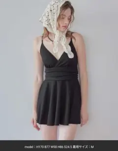SEA DRESS スカート付Vネックワンピース　M ブラックのサムネイル