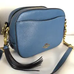 ⭐️美品⭐️コーチ カメラバッグ チェーンショルダー タッセル 青 スカイブルー