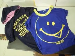 LAZY DAISY フード付き半袖パーカー ニコちゃんカットソータンク付き M