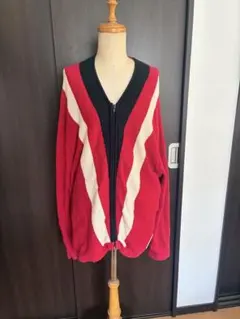 赤と白のストライプカーディガン