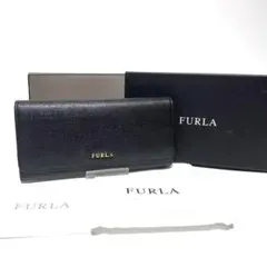フルラ 長財布 ウォレット レザー ブラック シルバー 三つ折り財部 専用箱付き