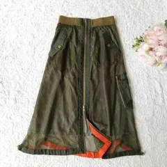 Risley リズレー　メッシュフレアスカート　カーキ　オレンジ