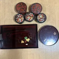漆器 菓子器 喰籠 金蒔絵 お盆　連結保存容器　菓子器5客セット