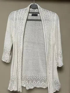 レース編みカーディガン 五分袖 アイボリー
