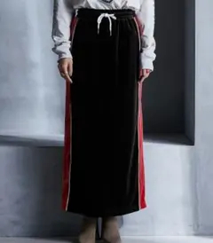 配色ラインベロアマキシスカート ロングスカート大きいサイズ