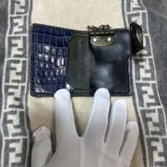 クロコダイルパターンキーケース ネイビー×ブラック
